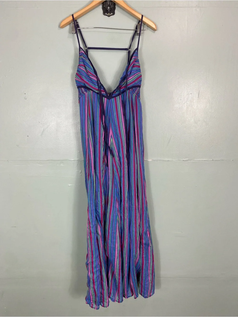 Free People Dream Weaver Maxi Dress Medium Rainbow Blue Striped Sundress